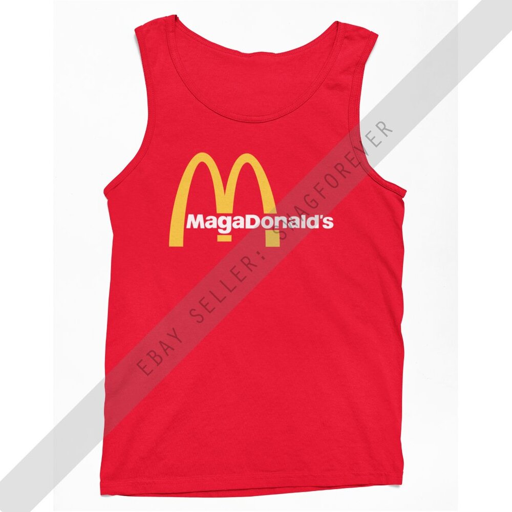 Trump McDonalds MagaDonalds Maga Custom Mash Up Sleeveless Shirt Tank Top Red